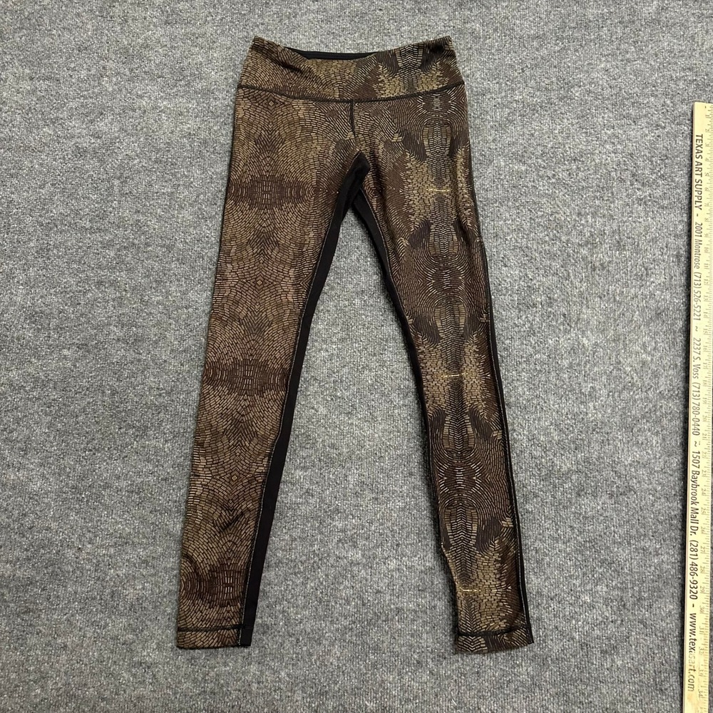 Lululemon Leggings Womens Size 4 Black Gold Metallic Mosaic Athletic Yoga Pants